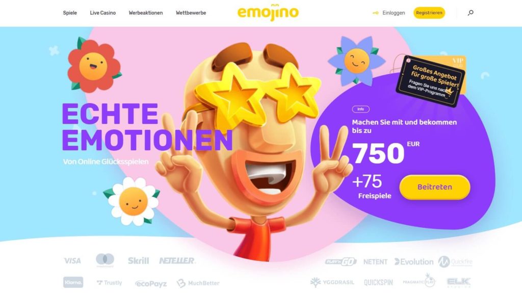 Startseite des Emojino Casinos